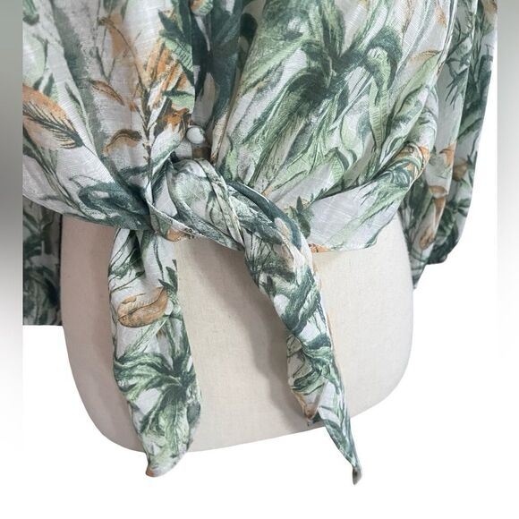 C by One - Tropical Green Tie-Front Blouse. - Picture 5 of 9